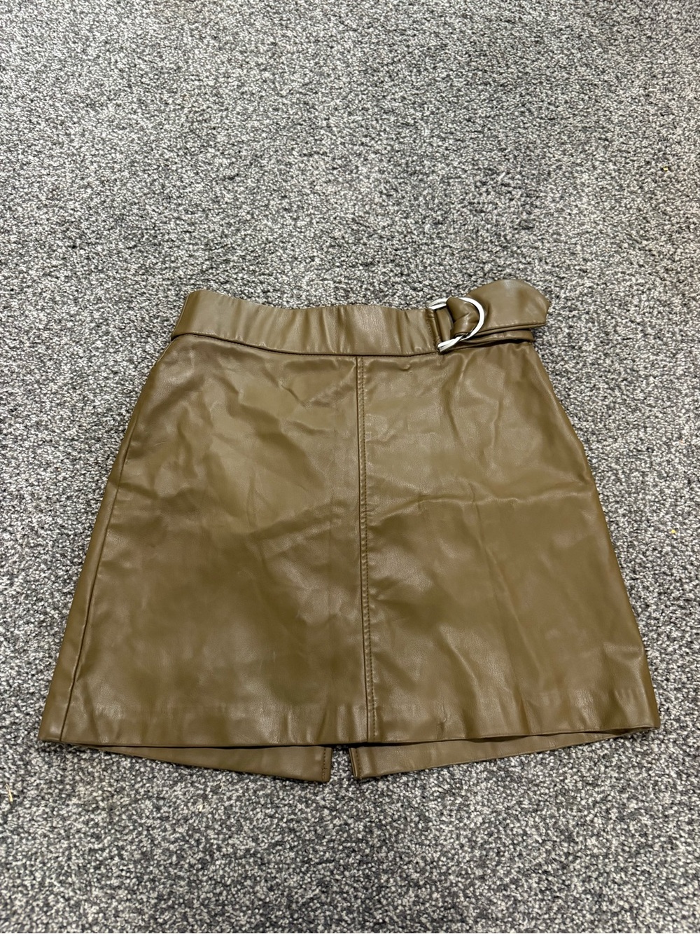 Faux Leather Olive Green Belted Mini Skirt